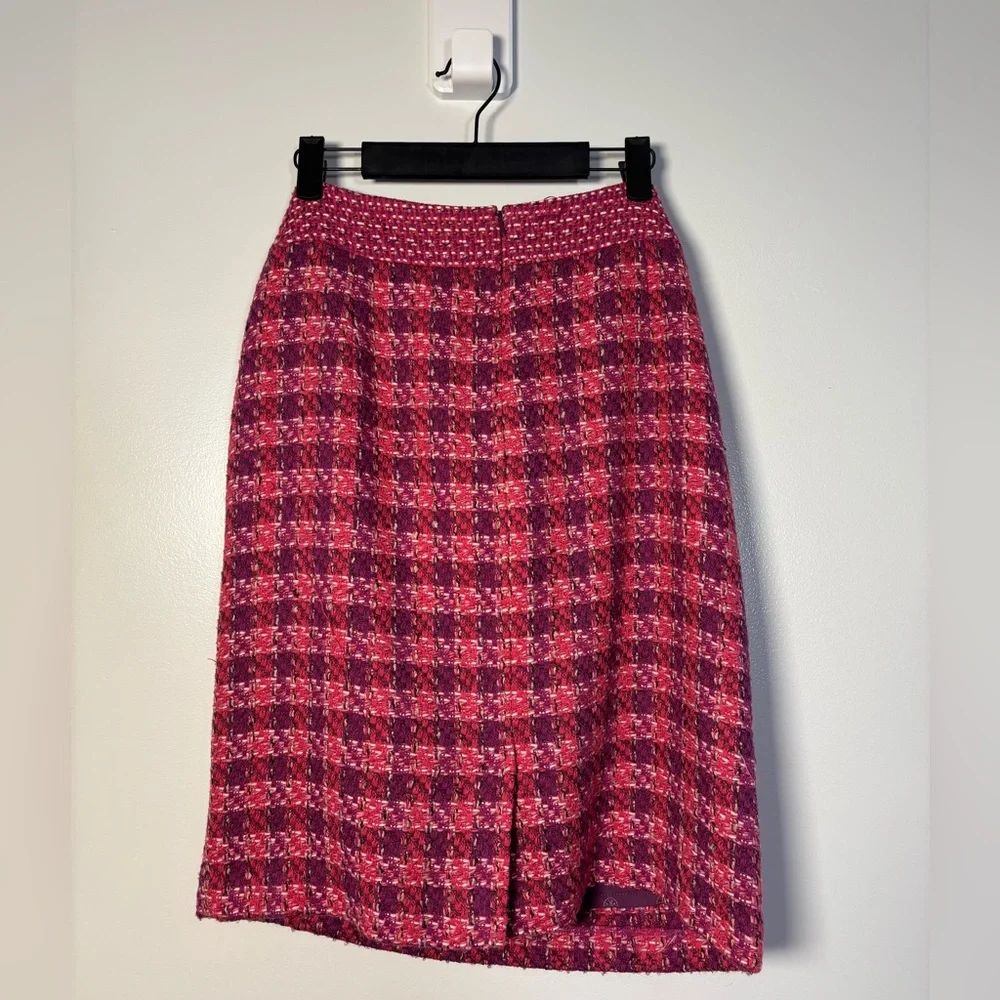 Tory Burch Pink and purple Plaid Tweed Pencil Skirt high-end! - Picture 5 of 6